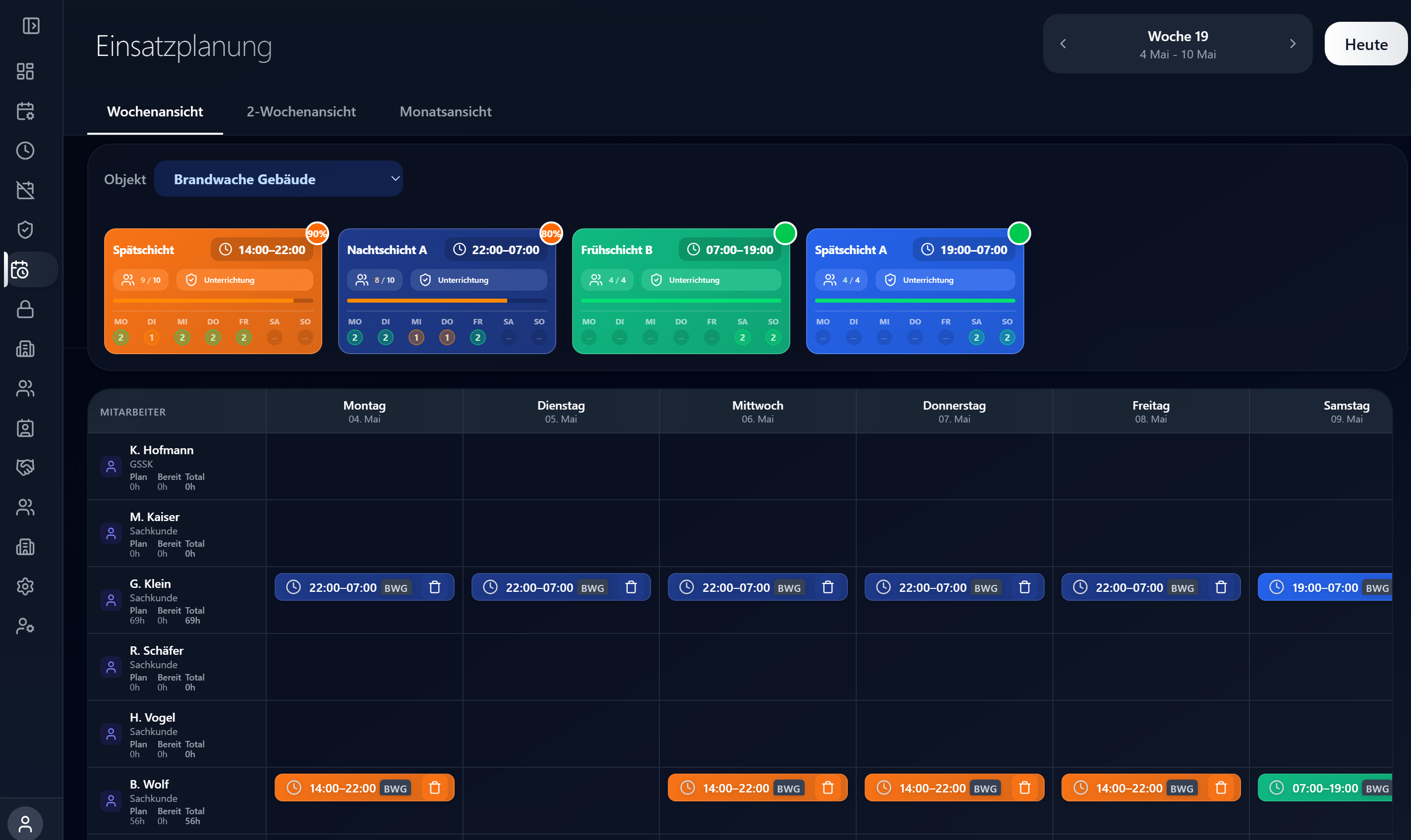 SecureTime – Objektdienstplan Wochenansicht